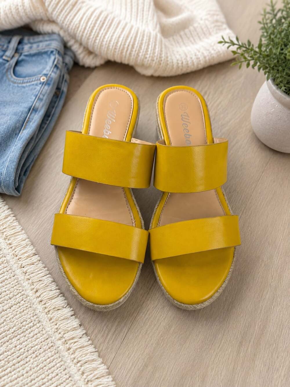 Weeboo Yellow Espadrille Platform Slide Sandals Size 7.5 Boho Summer